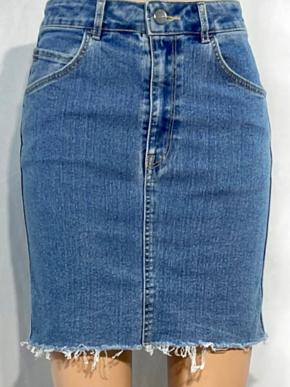 H&M &Denim Sz 2 Jean Raw Hem Skirt Womens Denim Straight Pencil